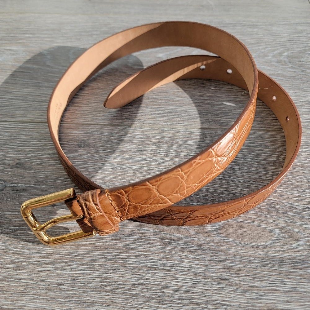 Dolce&gabbana real crocodile Brown Leather Belt with Gold Buckle 80/32